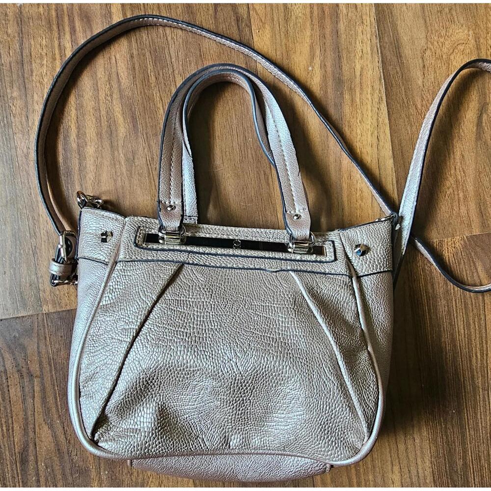 Jennifer Lopez Satchel Crossbody Bag Taupe Faux Leather Chain Accent